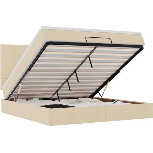 VidaXL Otomanski krevet s madracem i LED krem 160x200cm tkanine Slike