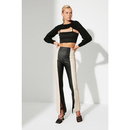 Trendyol Black Color Block Slit Trousers Slike