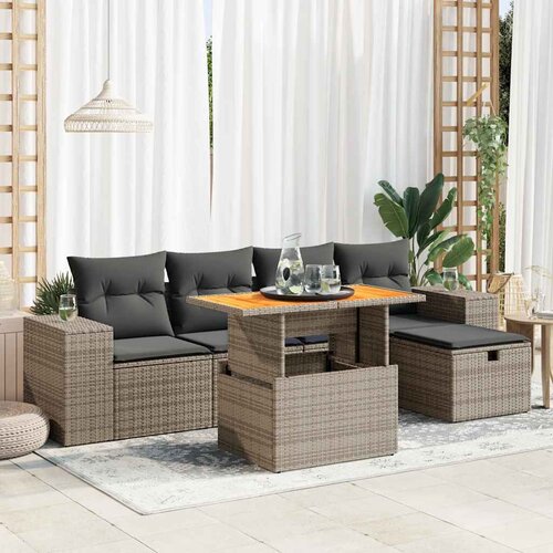 VidaXL 6-dijelni set vrtnih sofa poliratan i bagrem s jastucima sivi Slike