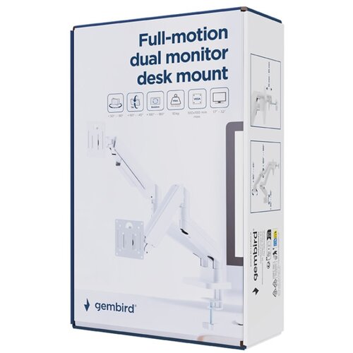 Gembird MA-DA2-06-W Podesivi dupli stoni drzac za monitor, tilt, 17-32 max.10kg White Cene