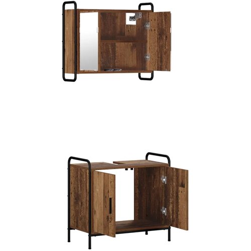  Set ormarića za kupaonicu 2 kom. Staro drvo 65 5 x 34 x 61 cm - Staro drvo Ormar s umivaonikom (2 vrata) + viseći ormar Slike