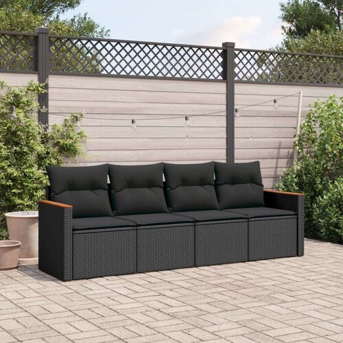  4-dijelni set vrtnih sofa od poliratana s jastucima crni Cijene