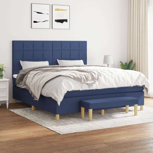 Box spring postelja z vzmetnico modra 180x200 cm blago, (20788856) Slike