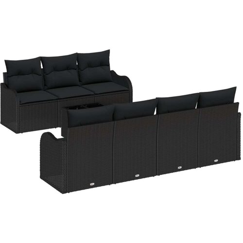  Set od 8 dijelova vrtnog namještaja s jastučićima crni poliratan dvosjedna vrtna sofa s pohranom i jastučićima crni poliratan Cene