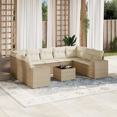 vidaXL 10-dijelni set vrtnih sofa s jastucima bež od poliratana Cijene