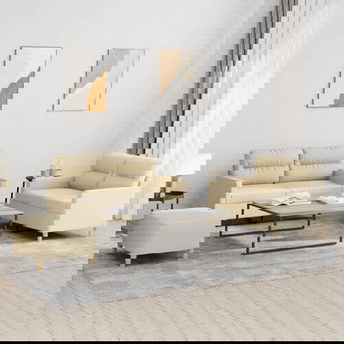 vidaXL Sedežna garnitura 3-delna z blazinami krem blago Cene