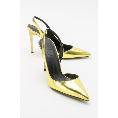 LuviShoes Twine Metallic Yellow Women's Heeled Shoes Cene