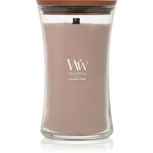 WoodWick Patchouli Cr&amp;eacute;me di&amp;scaron;eča sveča z lesenim stenjem 609.5 g Slike