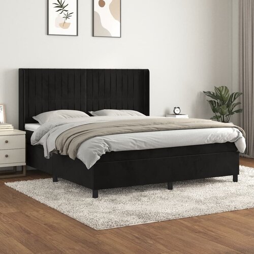 The Living Store Box spring postelja z vzmetnico črna 180x200 cm žamet - Box Spring Postelja, (21437740) Slike