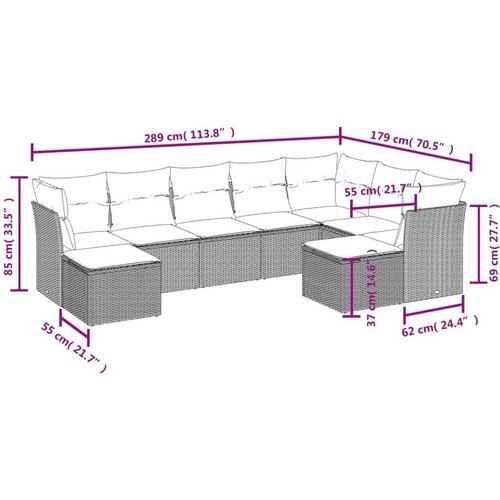 VidaXL 9-dijelni set vrtnih sofa s jastucima bež od poliratana Slike