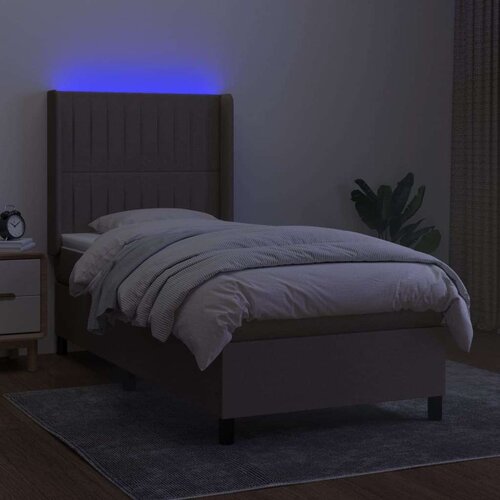  Krevet box spring s madracem LED smeđesivi 100x200 cm tkanina Slike
