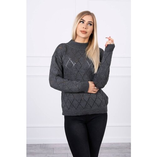Kesi High-neckline sweater with graphite diamond pattern Slike