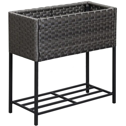  Povi&amp;scaron;ena gredica cvjetna kutija duboka polica metalni okvir/poli ratan 70 x 30 x 70 cm tamnosmeđa Slike