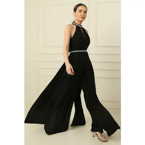 By Saygı Crepe Jumpsuit with Stone Collar and Waist Chain Belt