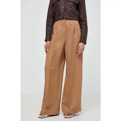 Weekend Max Mara Lanene hlače boja: smeđa, široke, visoki struk