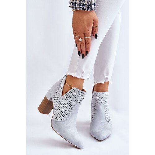 Kesi Fashionable Suede Openwork High Heel Shoes Grey Genevi Slike