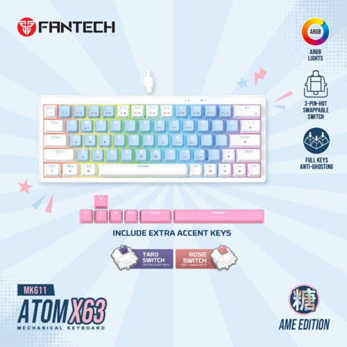 Fantech tastatura mehanička gaming MK611 atom x63 ame plava (taro switch) Slike