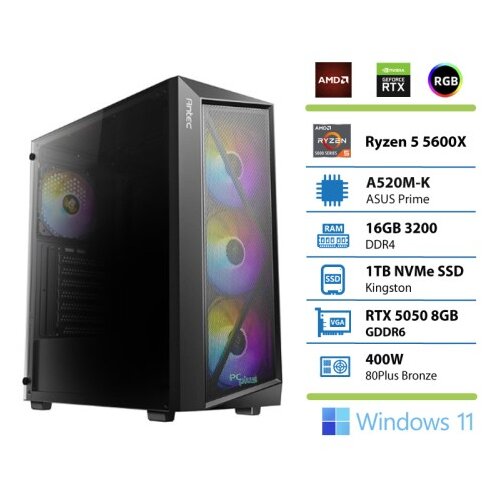 PCPLUS Gamer Ryzen 5 5600X 16GB 1TB RTX 5050 OC 8GB Windows 11 Home gaming namizni računalnik Cene