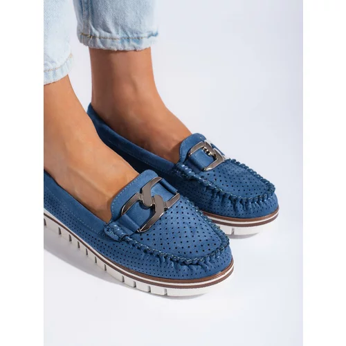 GOODIN Openwork blue loafers on a platform