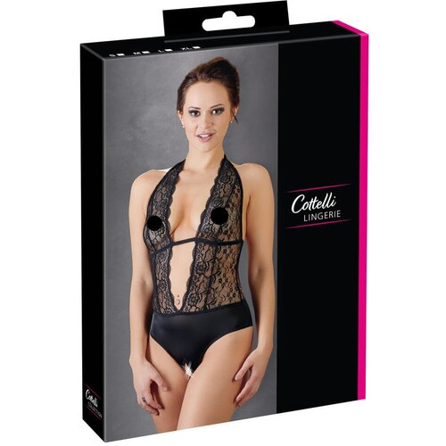Cottelli - Čipkasti bodi s trakom oko vrata (crni) Slike