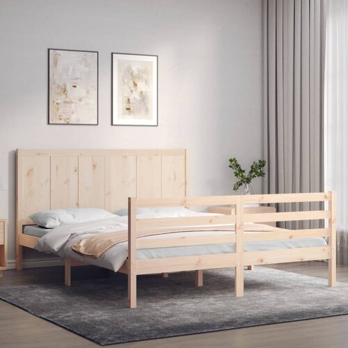  The Living Store Posteljni okvir z vzglavjem 160x200 cm trden les - Posteljni Okvir, (21501002) Slike