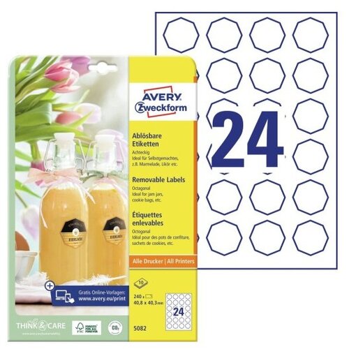 Avery Zweckform Odstranljive osem kotne etikete 40,8 x 40,3 mm Slike