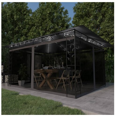  Paviljon s komarnikom in LED lučkami 4x3x2,73 m antraciten Slike