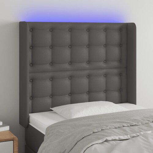 The Living Store LED posteljno vzglavje sivo 93x16x118/128 cm umetno usnje - LED Vzglavje, (21659772) Cene