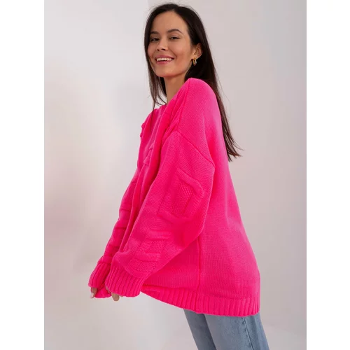 Fashion Hunters Fluo pink oversize sweater with a round neckline