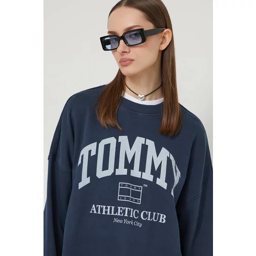 Tommy Jeans Pamučna dukserica za žene, boja: tamno plava, s tiskom