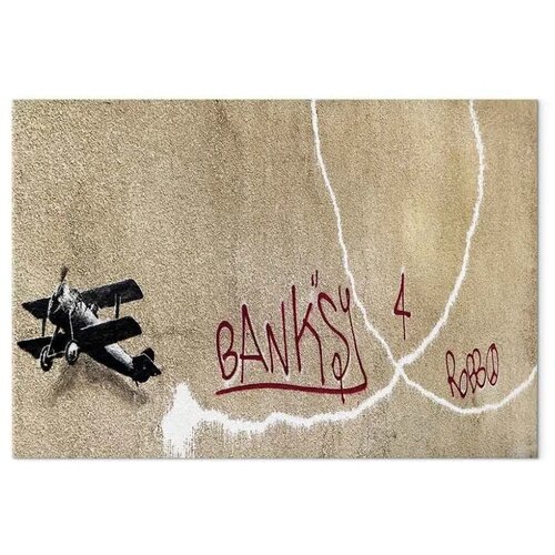  Slika - Banksy\&amp;#039;s Plane (1-part) - Red Graffiti Text on Mural Background 120x80 Akustična Slike