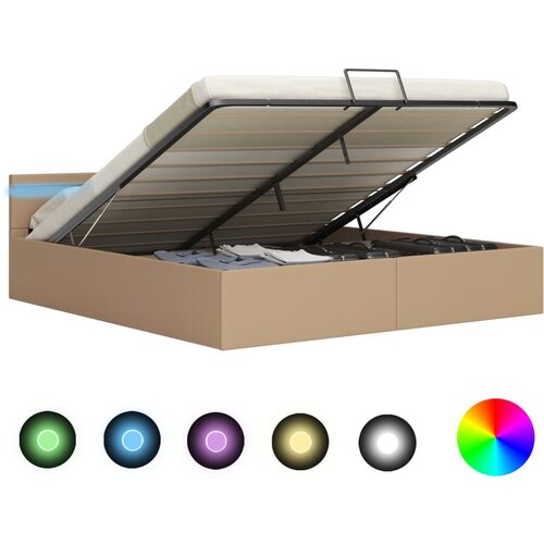 VidaXL Dvižni posteljni okvir LED kapučino umetno usnje 180x200 cm Slike