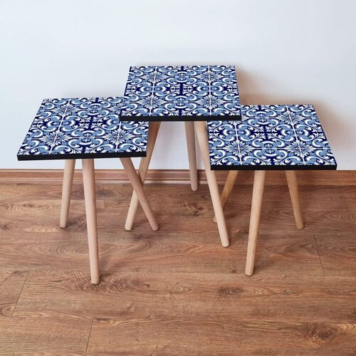 Hanah home 3Shp31 - navy blue navy bluewhiteblue nesting table (3 pieces) Cene