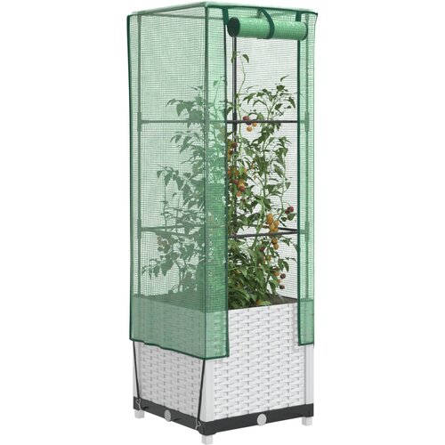 VidaXL Visoka greda s prevleko za rastlinjak videz ratana 40x40x139 cm Slike