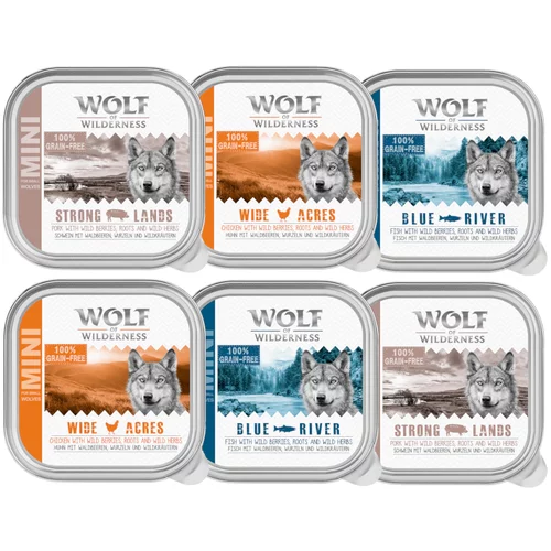 Wolf of Wilderness 10% popust! Mokra pasja hrana mešana pakiranja - 6 x 150 g pladnji: piščanec, riba, svinjina