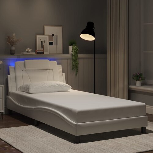  The Living Store Posteljni okvir z LED lučkami bel 100x200 cm umetno usnje - Posteljni Okvir, (21499925) Slike