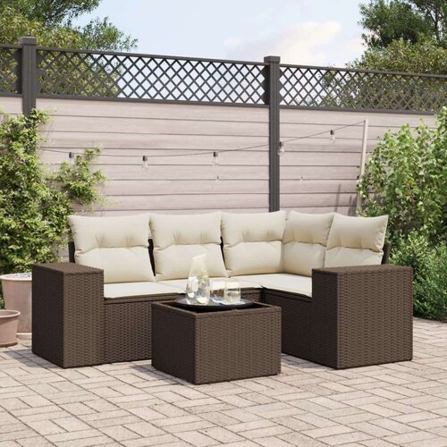 VidaXL 5-dijelni set vrtnih sofa s jastucima poliratan smeđi Slike