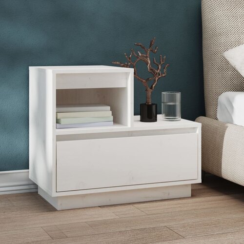 VidaXL Nočna omarica bela 60x34x51 cm trdna borovina Slike