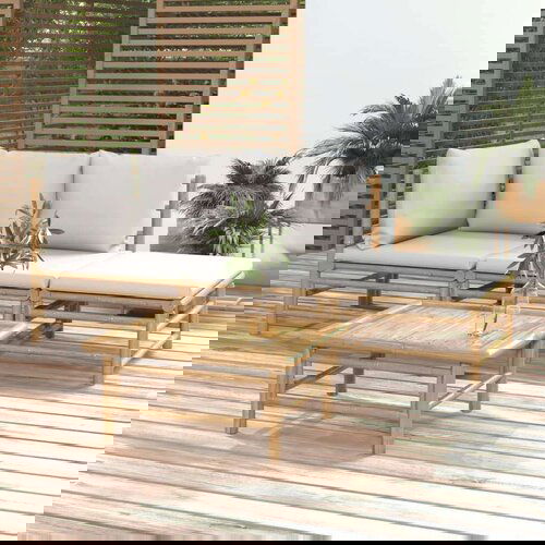  4-dijelna vrtna garnitura od bambusa sa svjetlosivim jastucima Slike