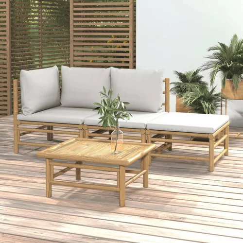  Vrtna sedežna garnitura 4-delna svetlo sive blazine bambus, (20668108)