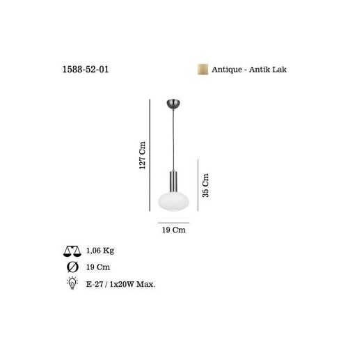 Opviq Luster Kabo-52-01, O19, 12cm, IP20 Zlatno-bijela boja Slike