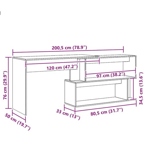  Kutni stol obrtnički hrast 200,5x50x76 cm konstruirano drvo Slike