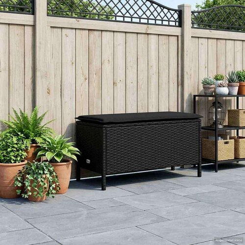  Vrtni otoman s jastukom Crna 80 x 38 x 45 cm PE ratan Cene