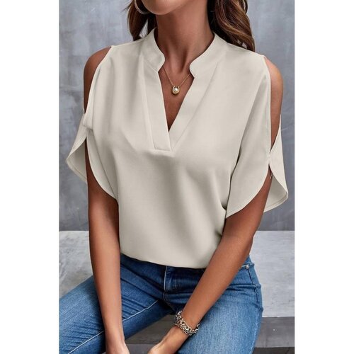 Fenzy Elegantna &amp;Scaron;iroka Bluza S &amp;quot;V&amp;quot; Izrezom, Krem Boje Slike