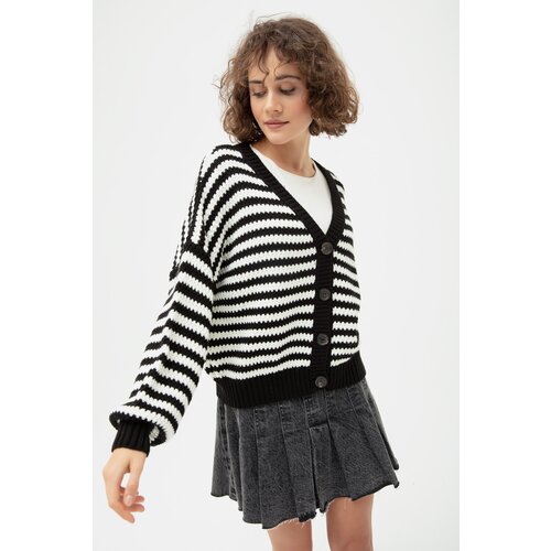 Lafaba Women's Black Oversize Striped Knitwear Cardigan Slike