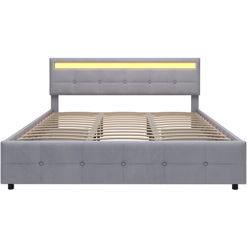 Lumor Oblazinjena postelja 180x200 cm iz žameta - z LED osvetlitvijo in 4 predali + letvena podlaga - siva, (22151400) Cene