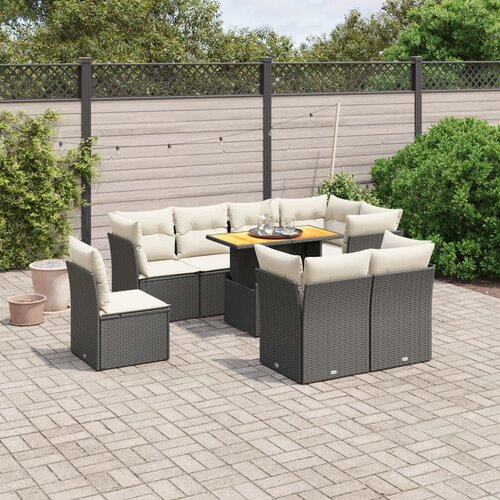 vidaXL 9-dijelni set vrtnih sofa s jastucima crni od poliratana Cijene