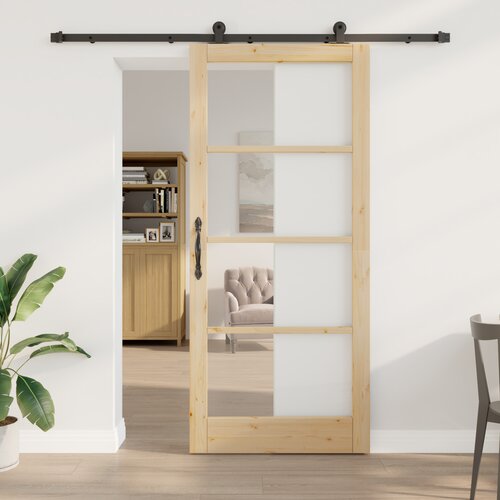 vidaXL Drsna vrata s kompletom opreme 'ORKDAL'Trd les & Steklo, Notranja vrata s steklom 'ORKDAL'93x211x4 cm Trd borov les Cene