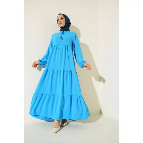 Bigdart 1627 Collar Lace-Up Hijab Dress - C.Blue