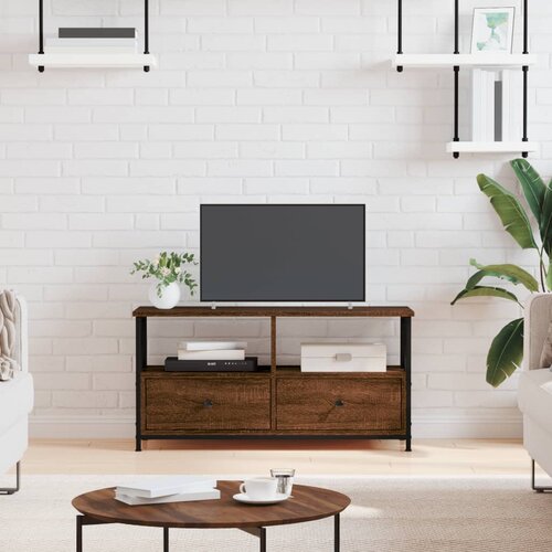 The Living Store TV omarica rjavi hrast 90x33x45 cm inženirski les in železo - TV Omarica, (21376488) Slike